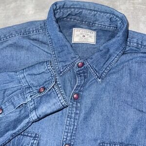 Lee Cooper Denim Pearl Snap Shirt Mens Large Blue Double Pockets Long Sleeve
